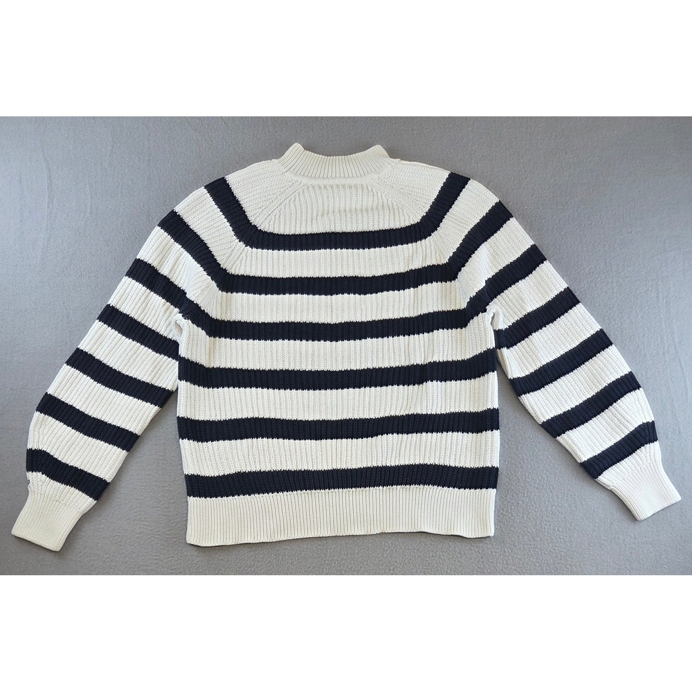 Tommy Hilfiger Women's Striped Mock Neck Sweater L Cotton Knit Preppy Breton